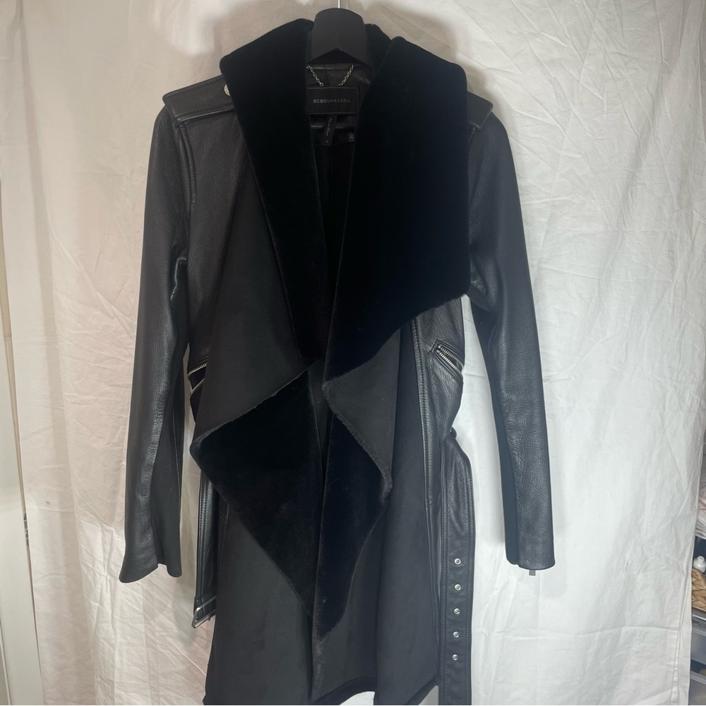 BCBGMaxAzria Black Lambskin trench Jacket